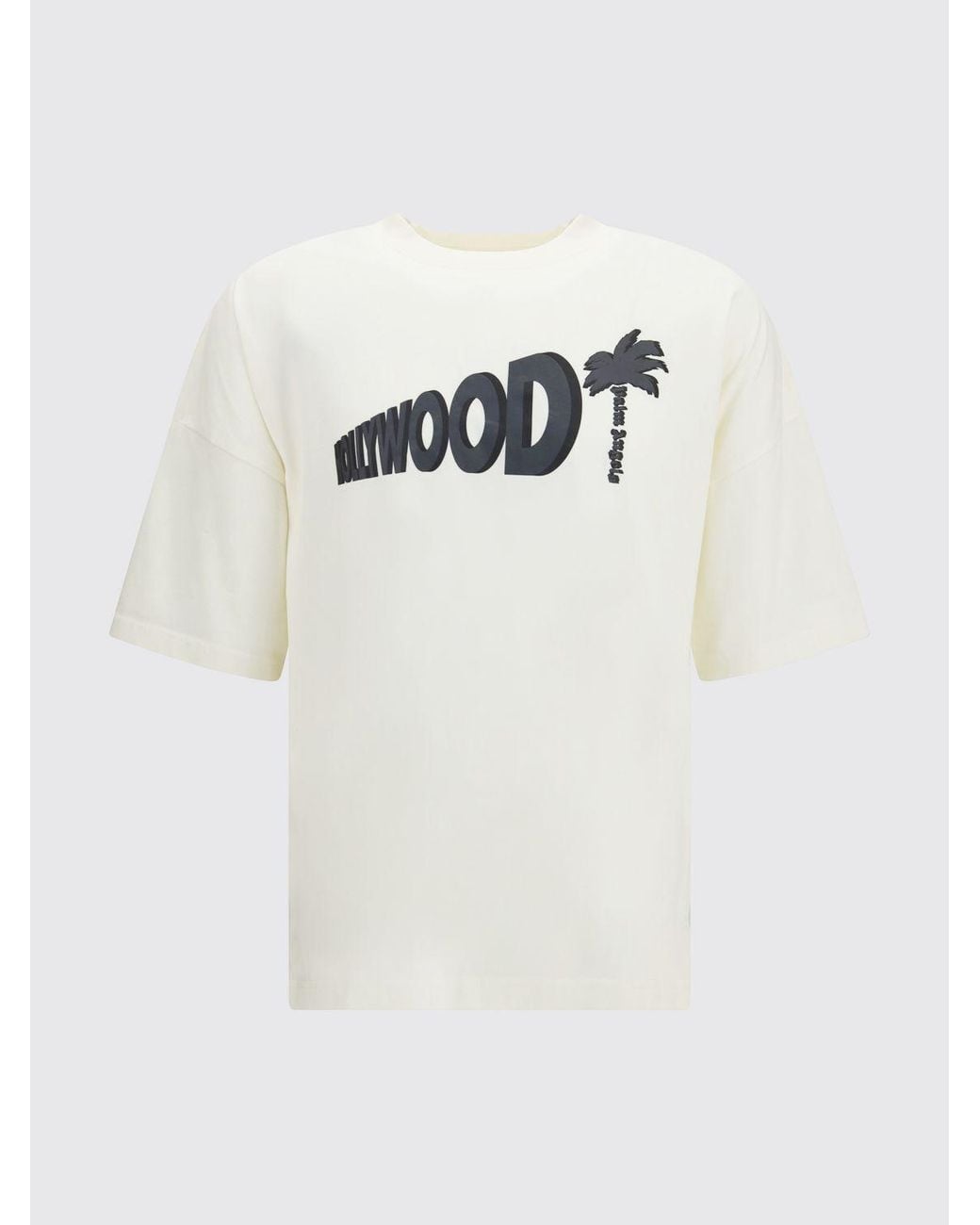 Palm Angels White Cotton Crew Neck T-Shirt With Contrast Logo for men