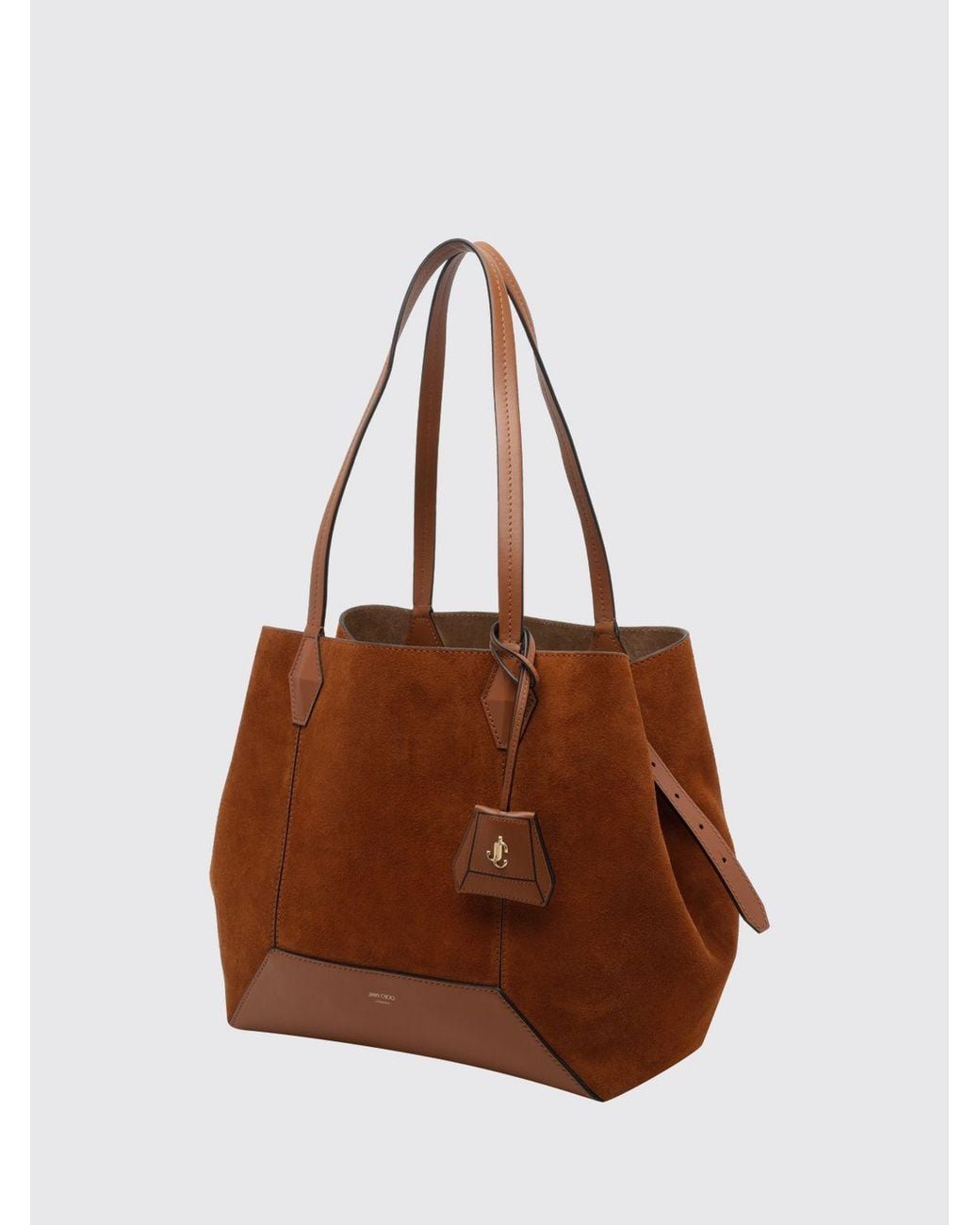 Jimmy Choo Brown Diamond Calfskin Leather Tote Bag With Double Handle And Charm