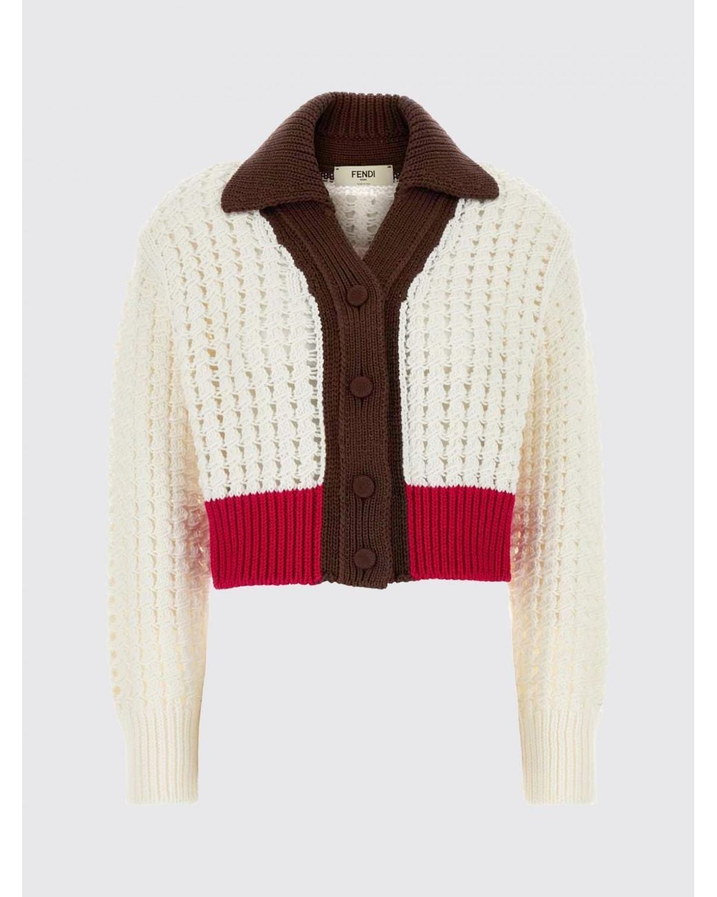 Fendi Red Perforated Cotton Cardigan