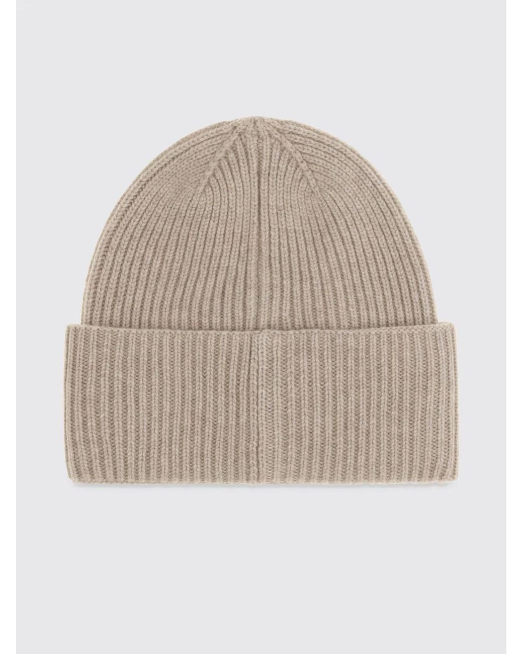 Max Mara Natural Ribbed Wool Beanie Hat With Jacquard Logo And Cuff