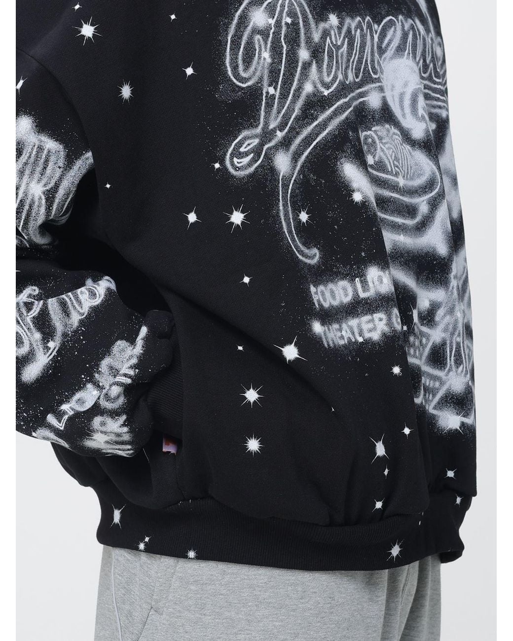 PDF Black Relaxed Fit Cotton Graphic Print Hoodie for men
