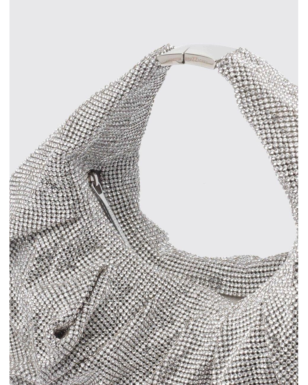 Benedetta Bruzziches Gray Yennefer Draped Satin Handbag With Rhinestones