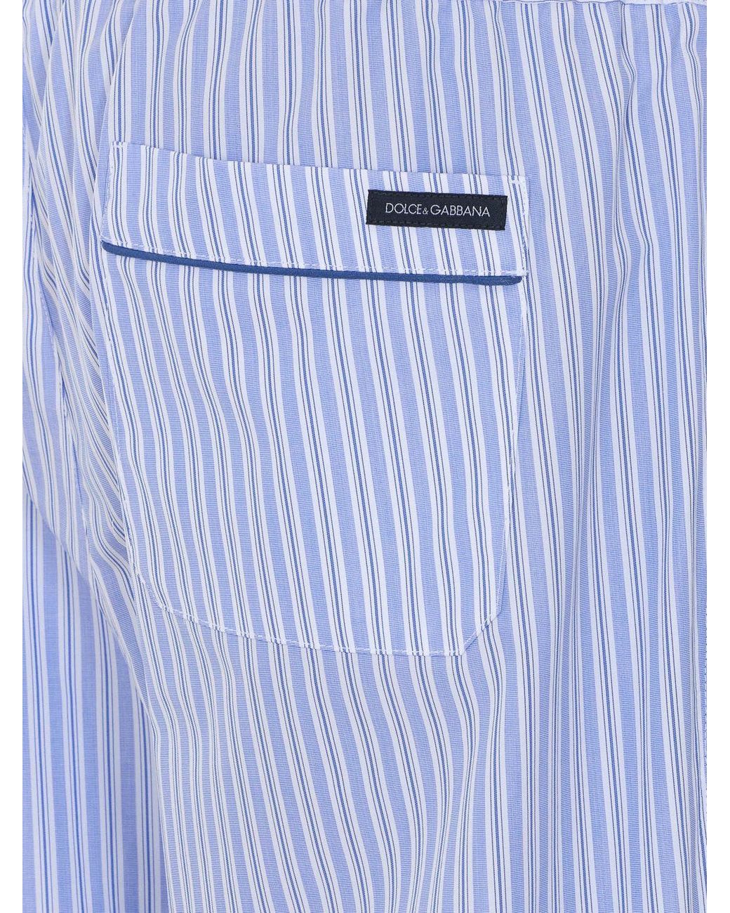 Dolce & Gabbana Blue Dolce &Amp Gabbana Pajama-Style Cotton And Silk Trousers With Drawstring for men