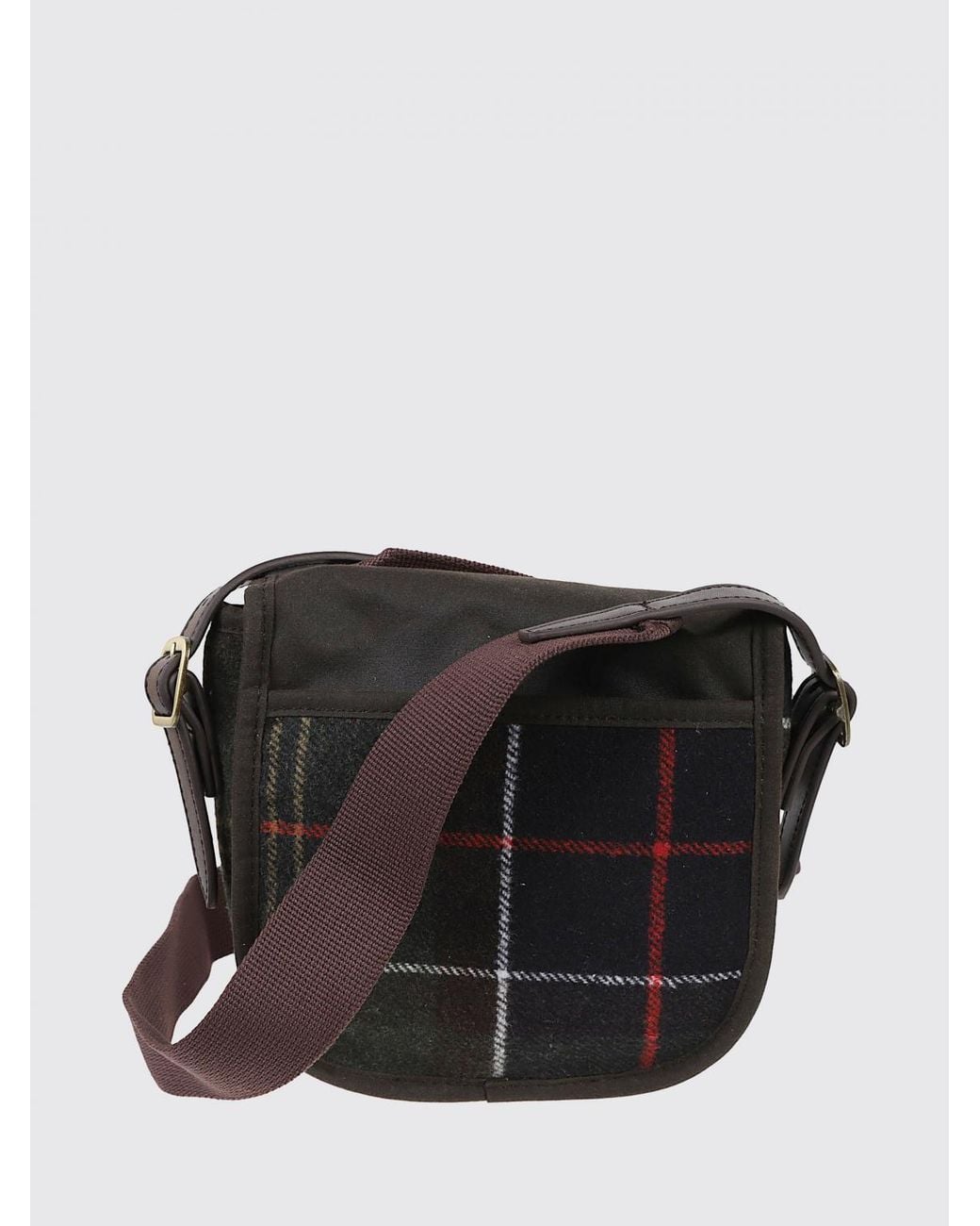 Barbour Black Tartan Wool Mini Crossbody Bag With Flap And Buckle