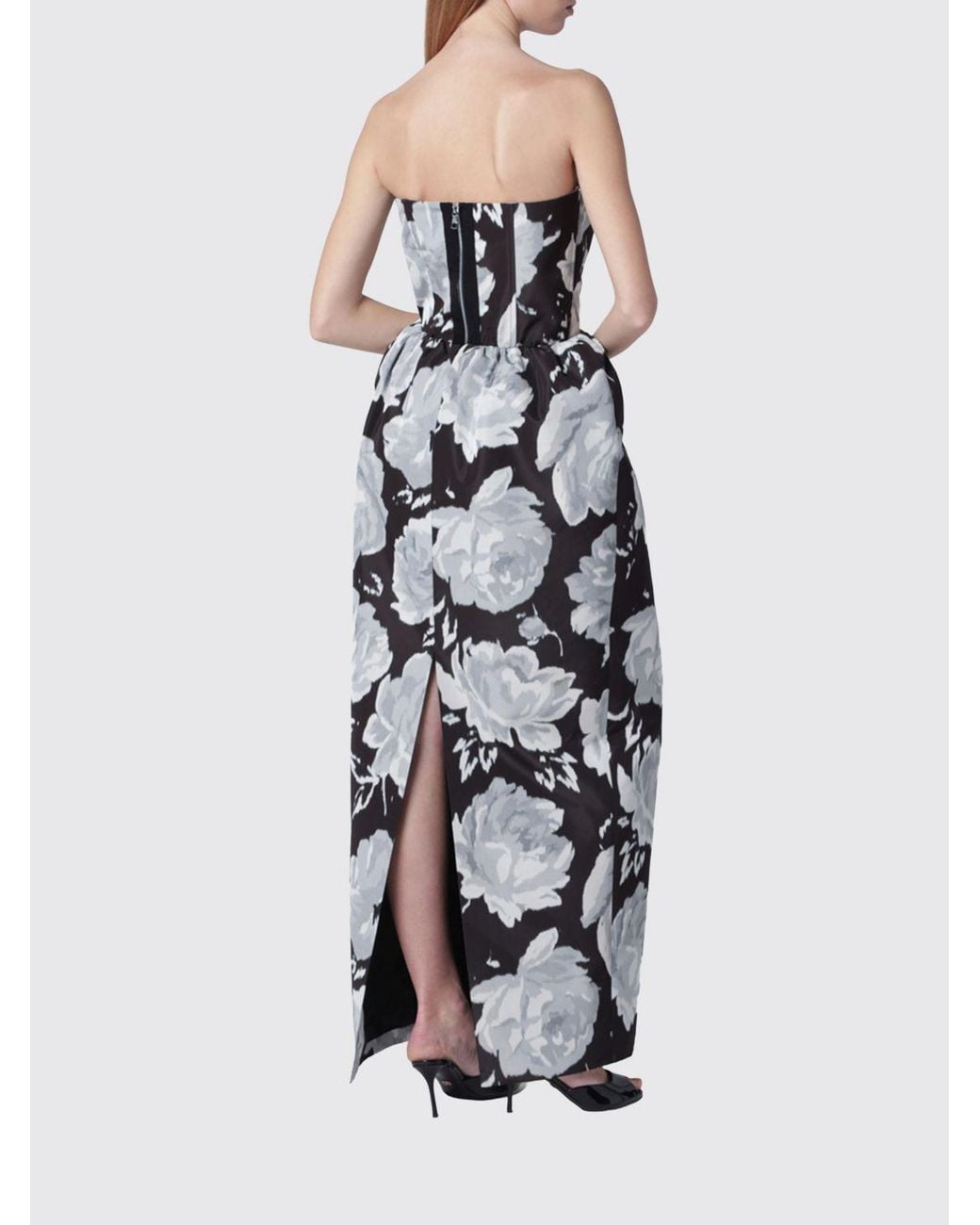 Patou White Floral-Print Viscose Bustier Gown