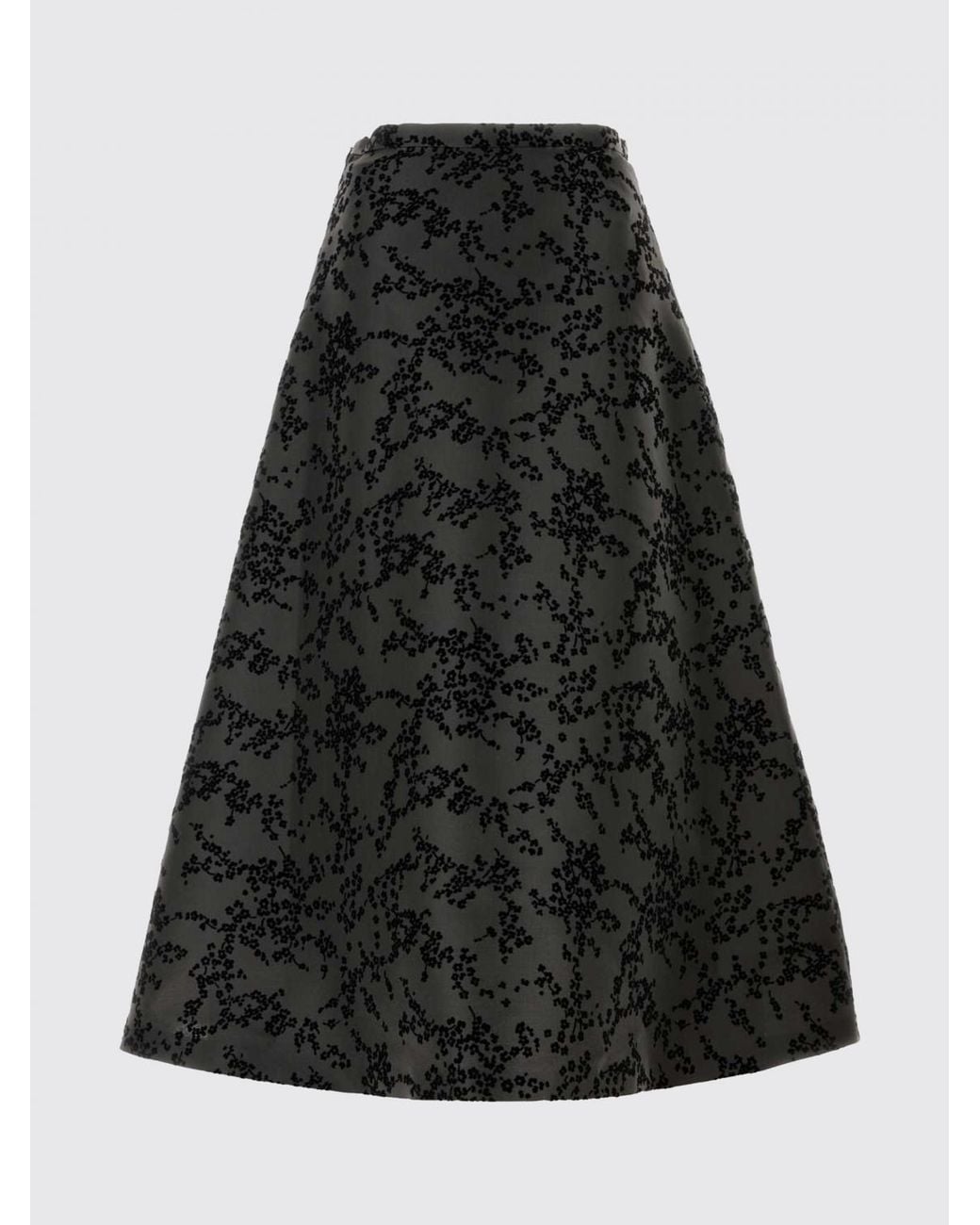 Alberta Ferretti Black Floral-Print Silk-Blend A-Line Midi Skirt With A High Waist