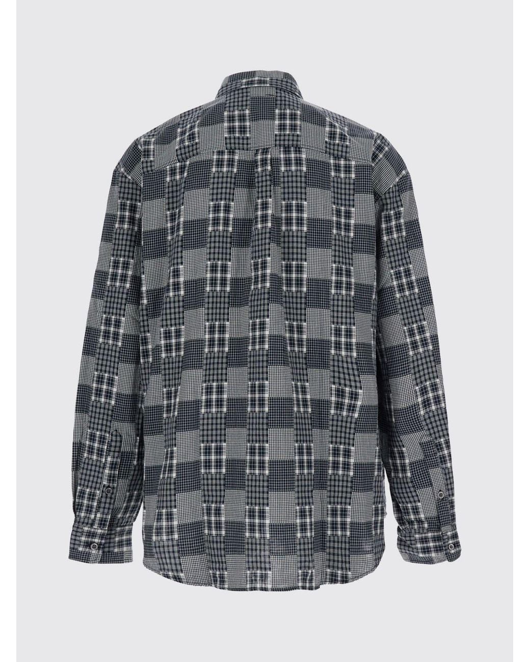 ERL Gray Patchwork Cotton Long-Sleeve Shirt With Curved Hem for men