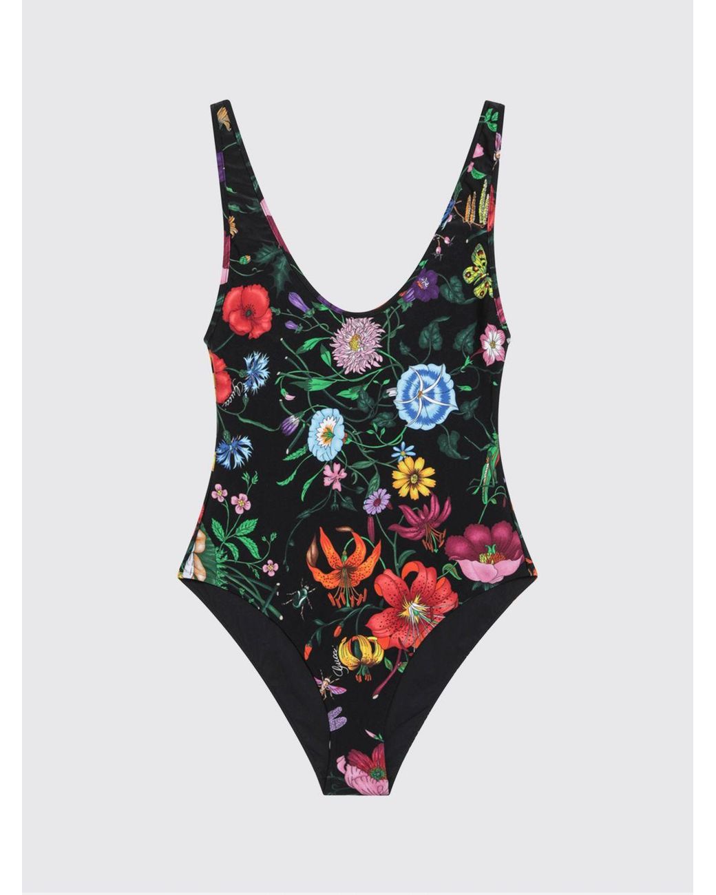 Gucci Black Floral Print One Piece Swimsuit
