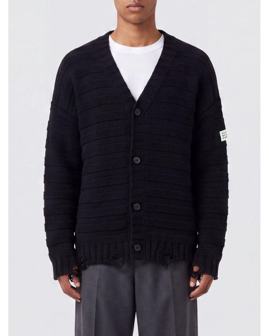 MM6 by Maison Margiela Blue Relaxed Fit Distressed-Effect Wool-Blend Cardigan for men