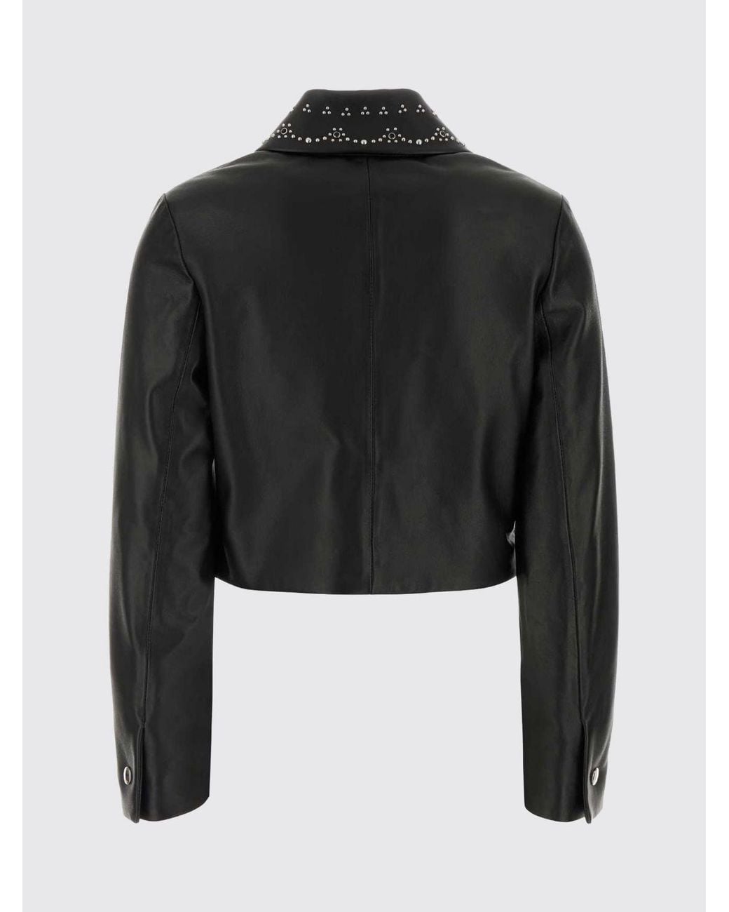 Marni Black Leather Shirt Jacket With Classic Collar And Studs