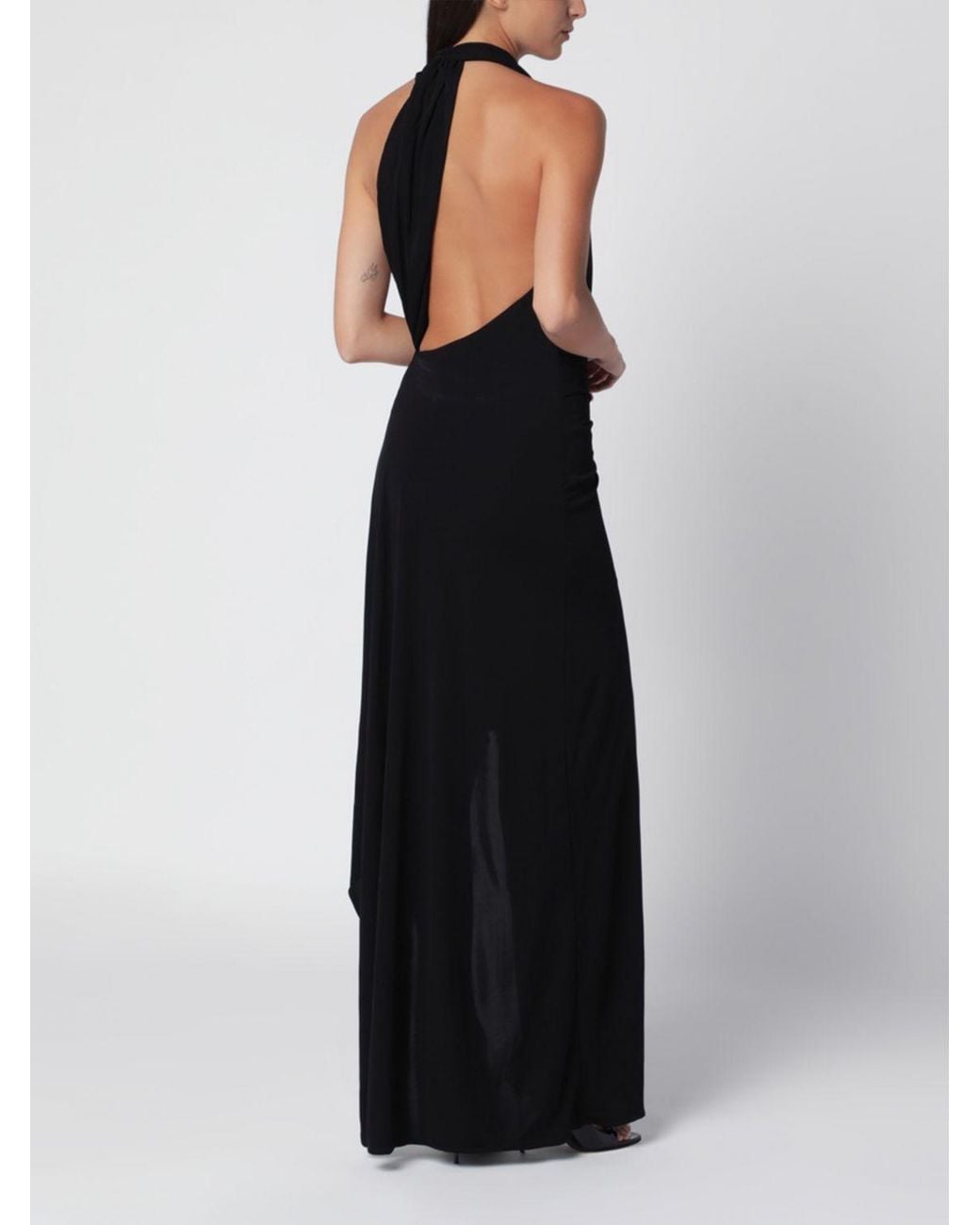 Christopher Esber Black Asymmetrical Halterneck Long Evening Gown