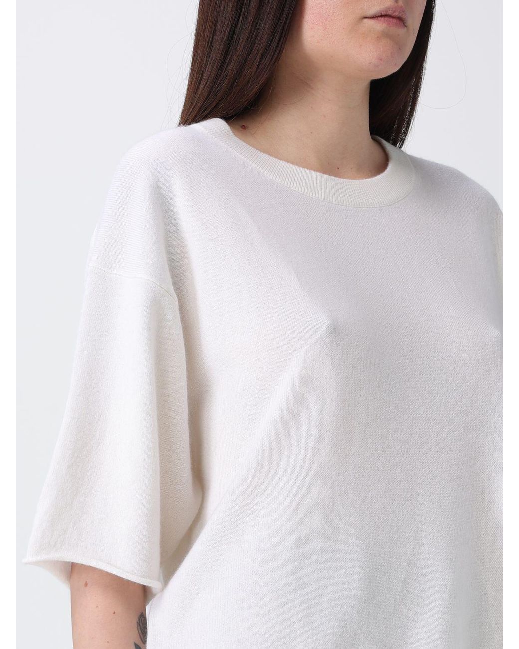 Allude White Cashmere Crew-Neck Pullover