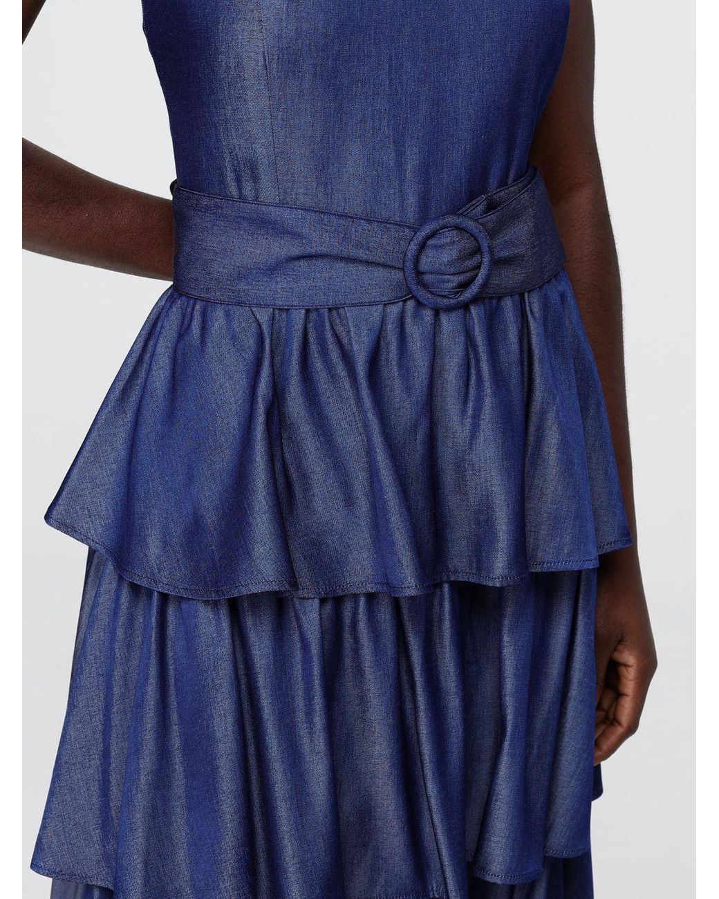 Liu Jo Blue Chambray Midi Dress With Ruffles