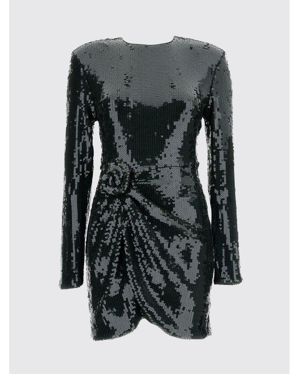 ROTATE BIRGER CHRISTENSEN Black Sequin-Covered Evening Mini Dress With Waist Knot