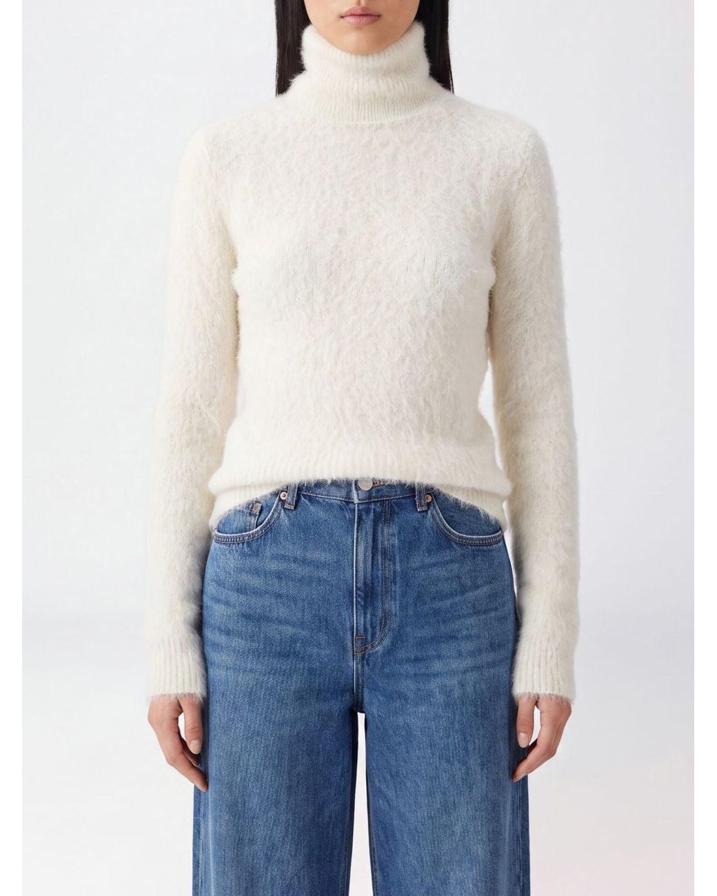 Dondup Blue Slim Fit Alpaca And Mohair Wool Blend Turtleneck Jumper