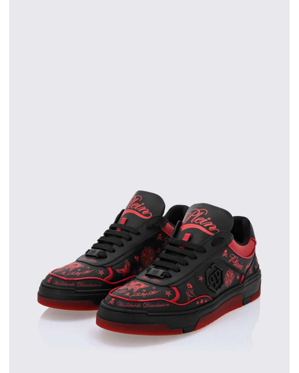 Philipp Plein White Low-Top Smooth Leather Sneakers With Graphic Logo Print for men