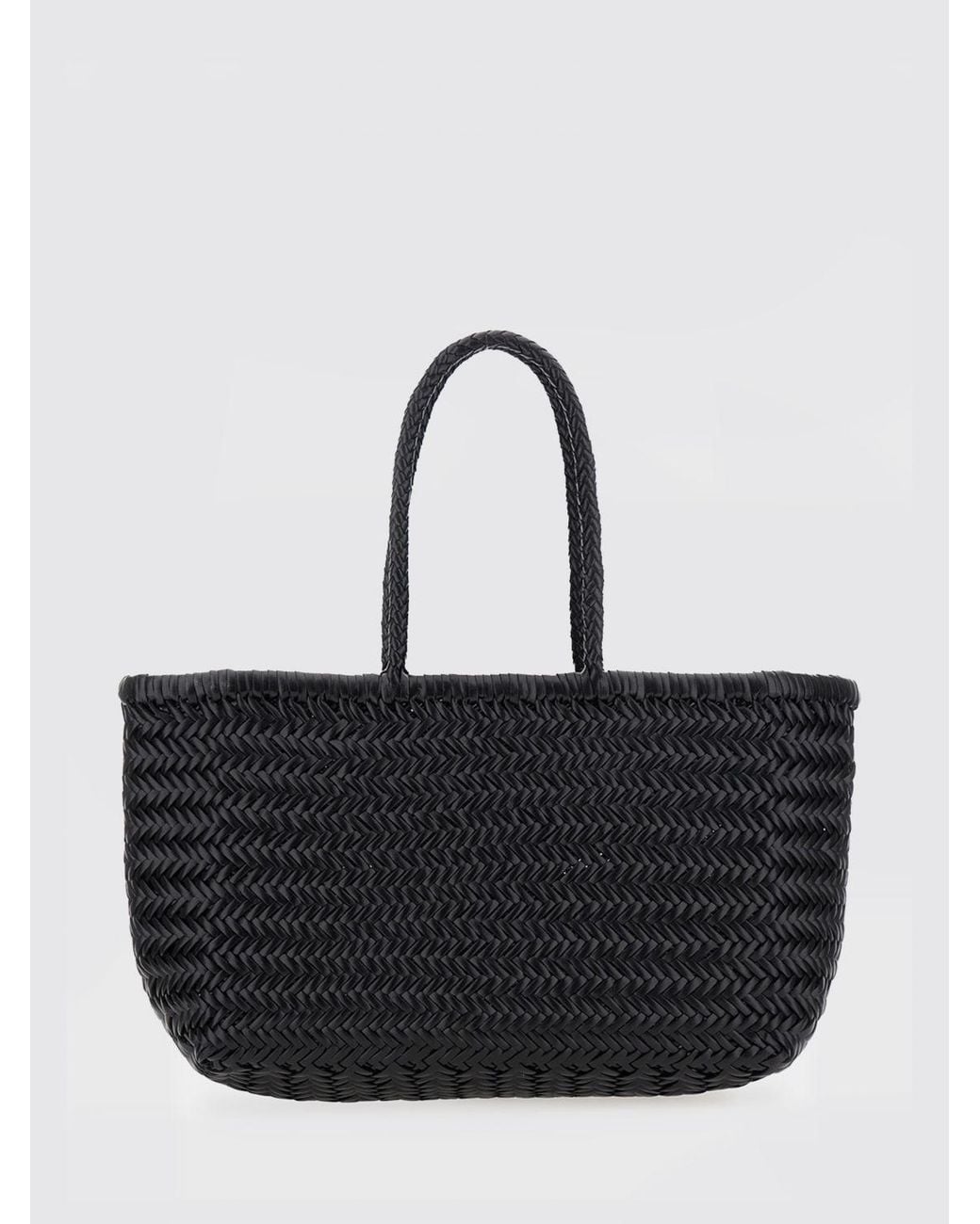 Dragon Diffusion Black Woven Leather Handbag With Double Handle