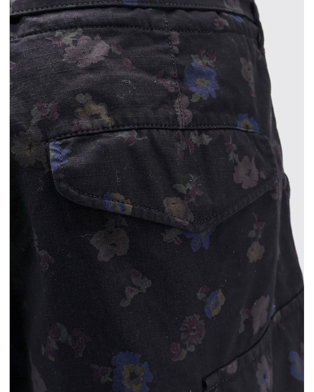 Sacai Black Floral Print Cotton Cargo Shorts for men