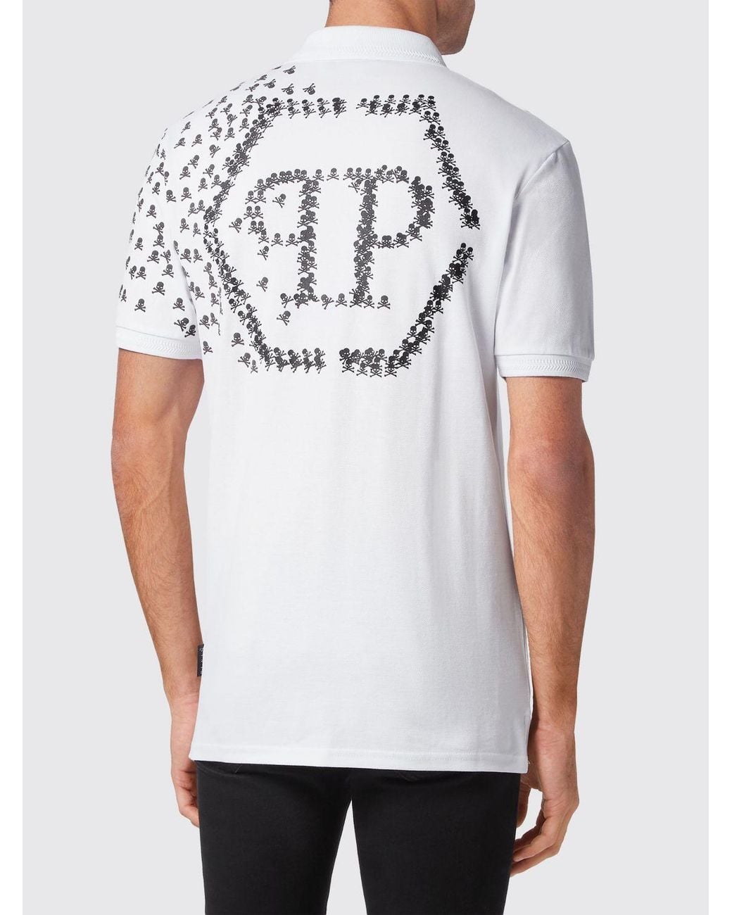 Philipp Plein White Cotton Polo Shirt With Skull Monogram Print And Hexagon Logo for men
