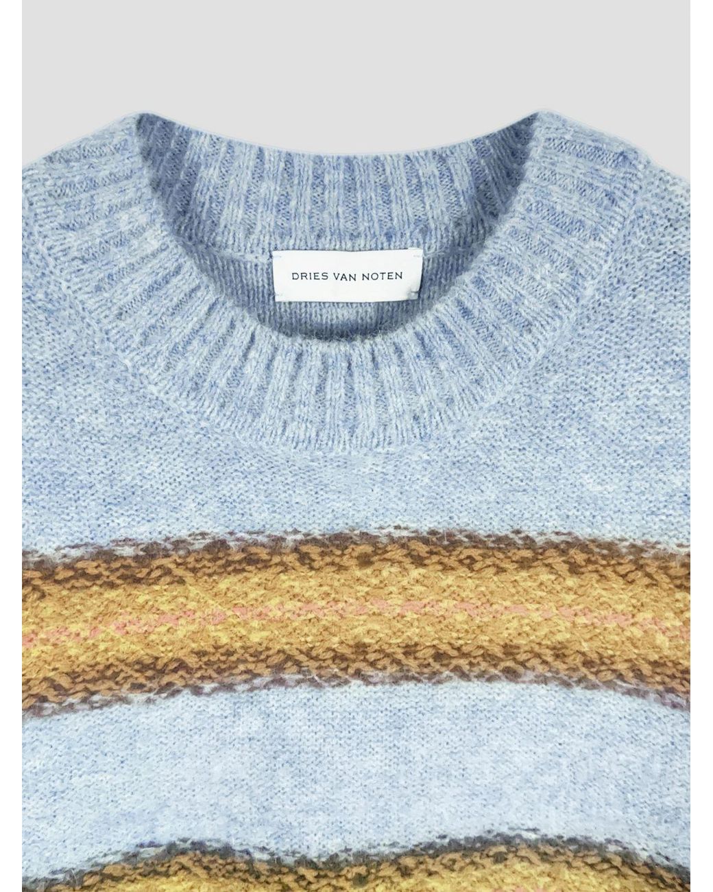 Dries Van Noten Blue Multicolour Striped Wool Crewneck Jumper for men