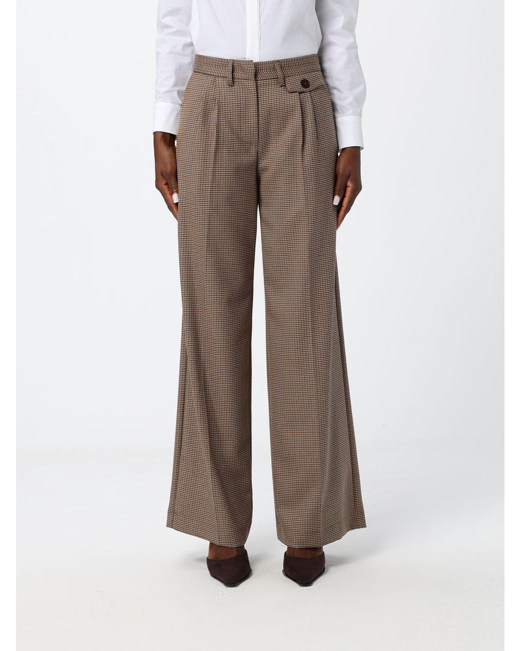 Mar De Margaritas Brown Prince Of Wales High-Waisted Palazzo Trousers