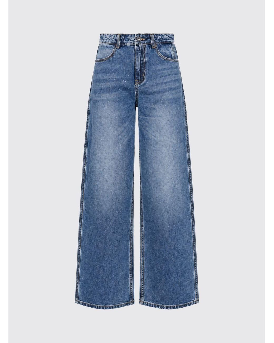 Twentyfourhaitch Blue High-Waisted Wide-Leg Cotton Denim Jeans
