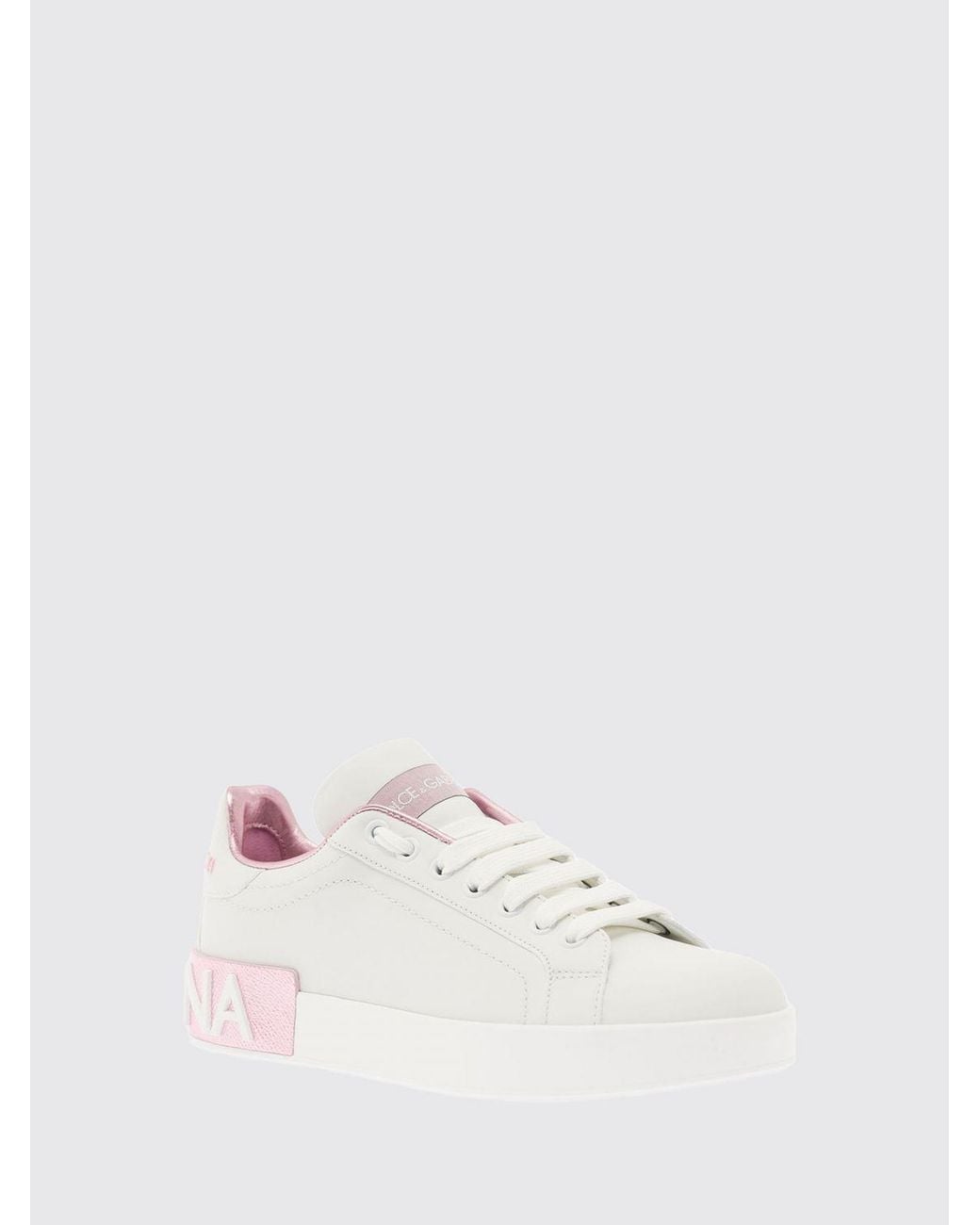 Dolce & Gabbana White Dolce &Amp Gabbana Portofino Calfskin Trainers With Logo And Details