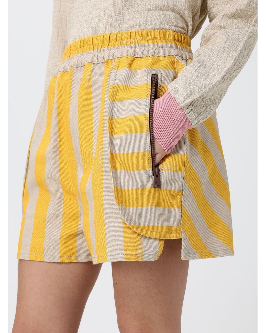 Pantalones Cortos De Algodón Y Seda A Rayas Fendi de color Yellow