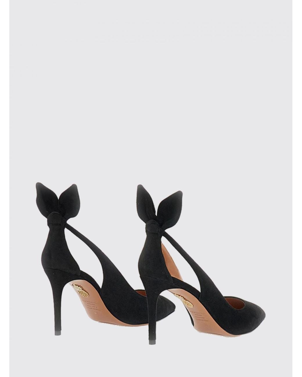 Aquazzura Black Bow Tie Suede Pumps With Stiletto Heel And Knot Detail