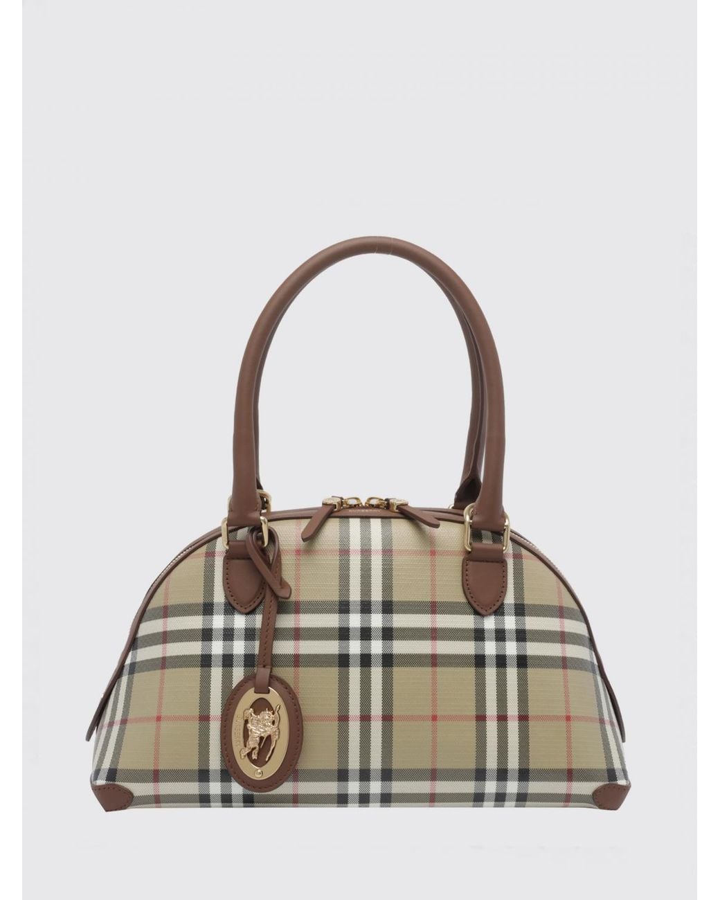 Burberry White Primrose Vintage Check Canvas And Leather Bowling Bag