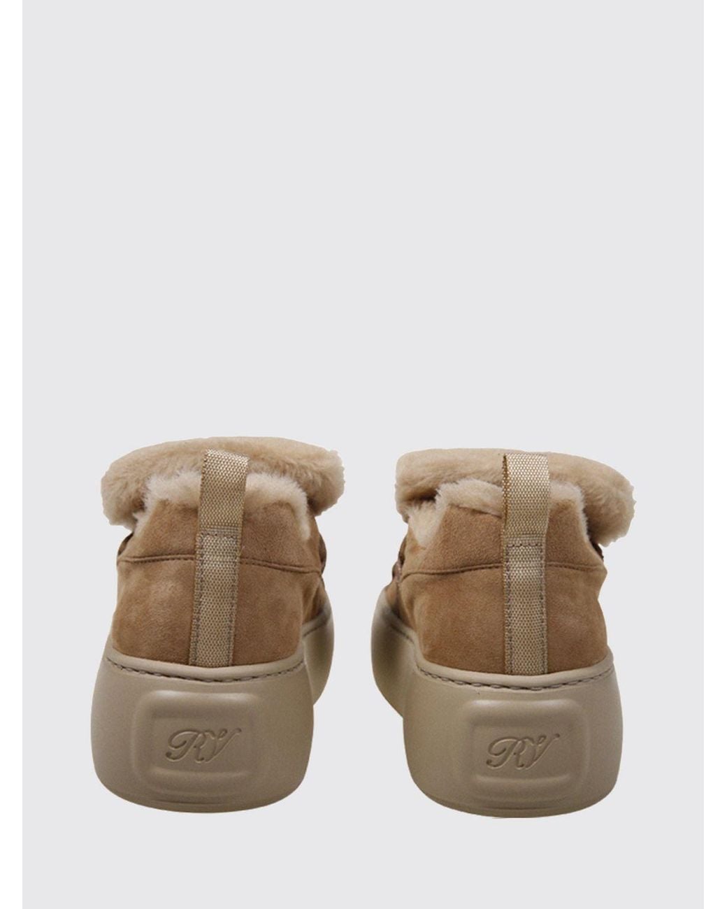 Roger Vivier Brown Viv' Up Suede Trainers With Jewelled Buckle And Shearling Lining