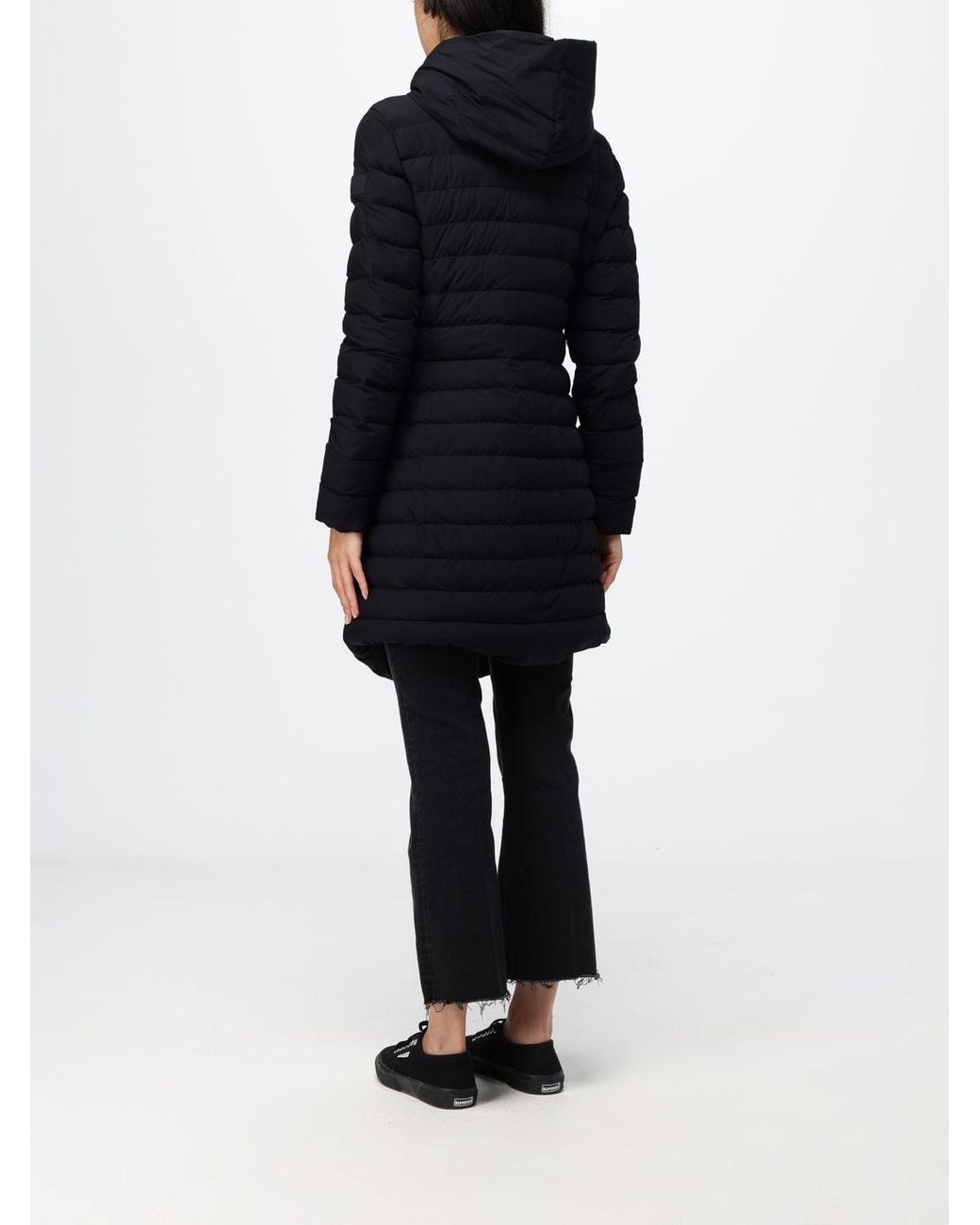Peuterey Blue Knee-Length Quilted Nylon Down Jacket With Hood And Zip Closure