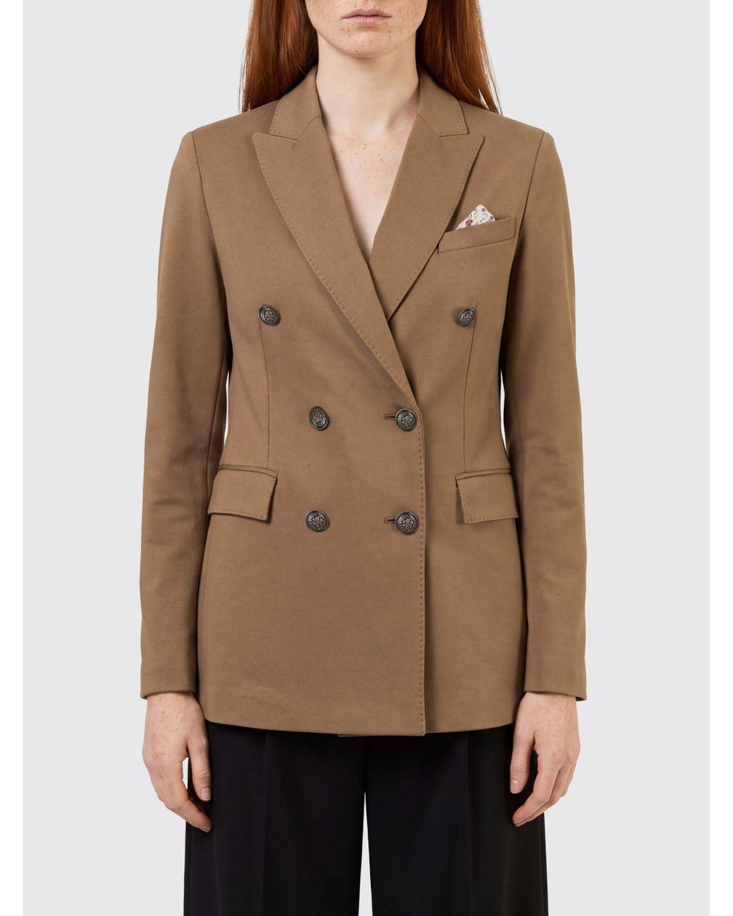 Circolo 1901 Natural Double-Breasted Cotton Blazer With Metallic Buttons
