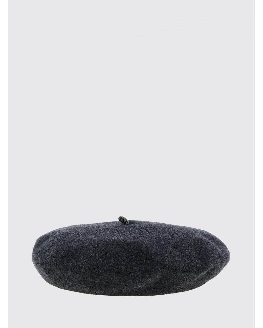 Brunello Cucinelli Blue Wool Felt Beret With Monili Embellishment