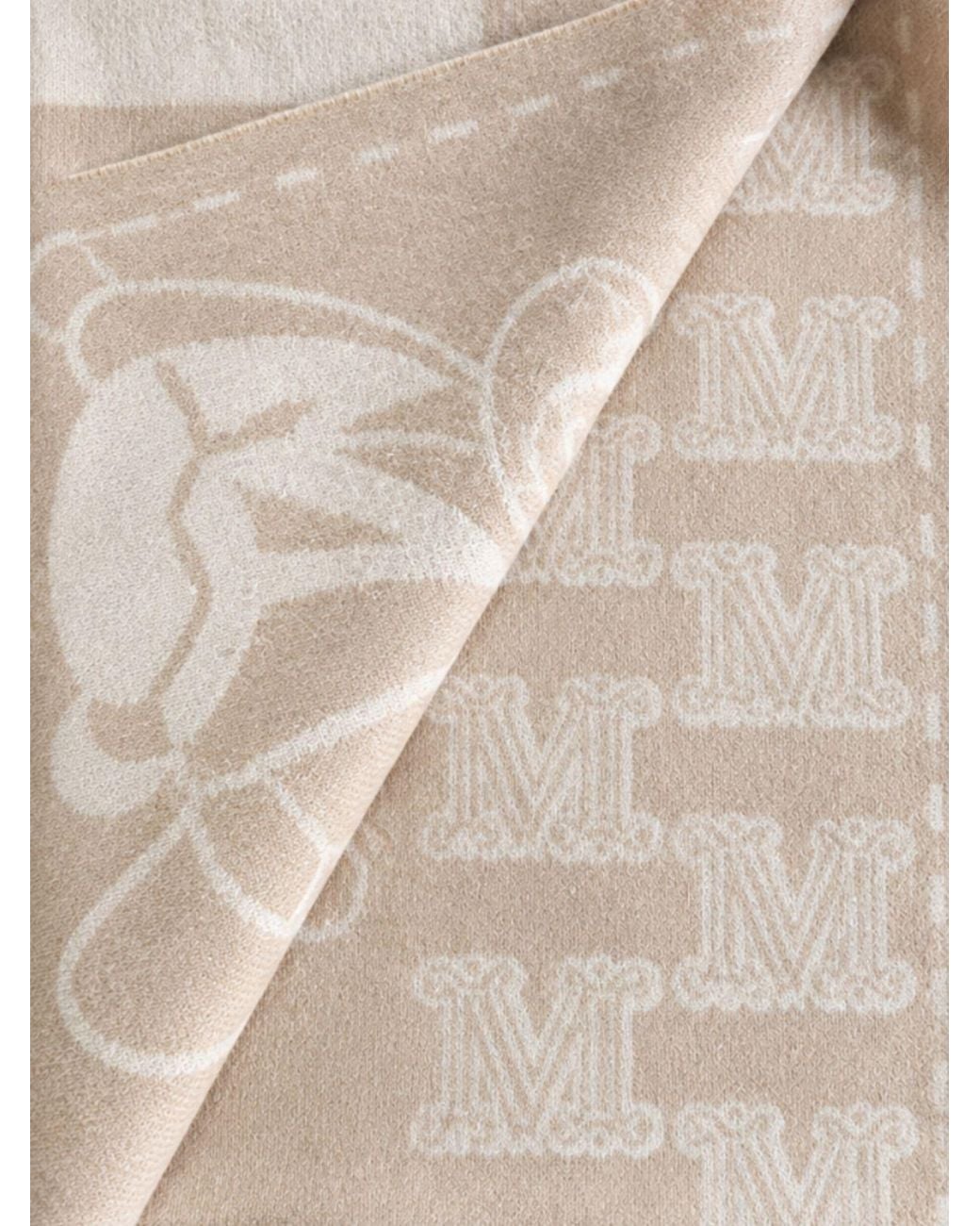 Max Mara White Charme Cashmere Stole With Jacquard Monogram And Fringed Hem
