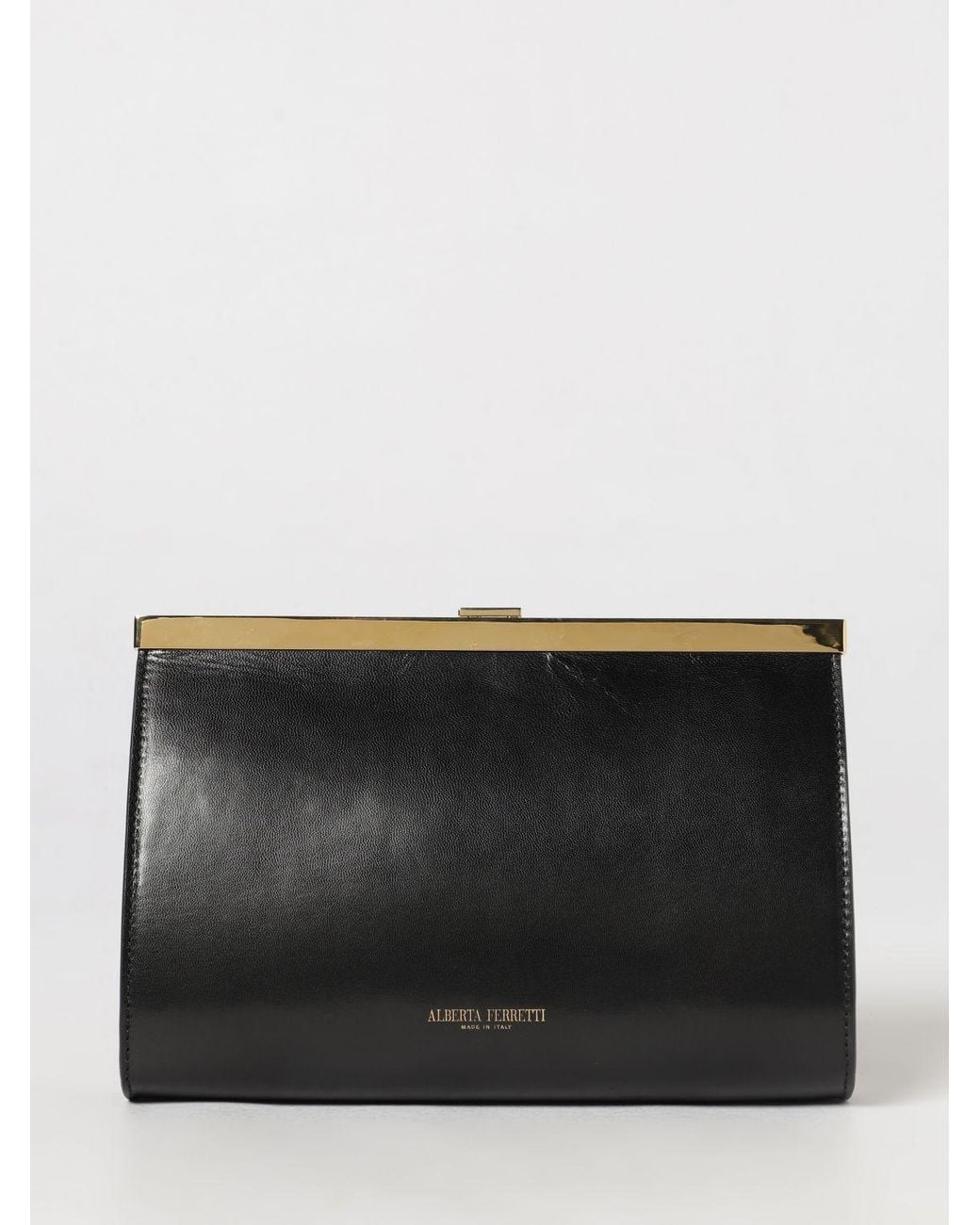 Alberta Ferretti Black Smooth Leather Clutch With Removable Chain Strap
