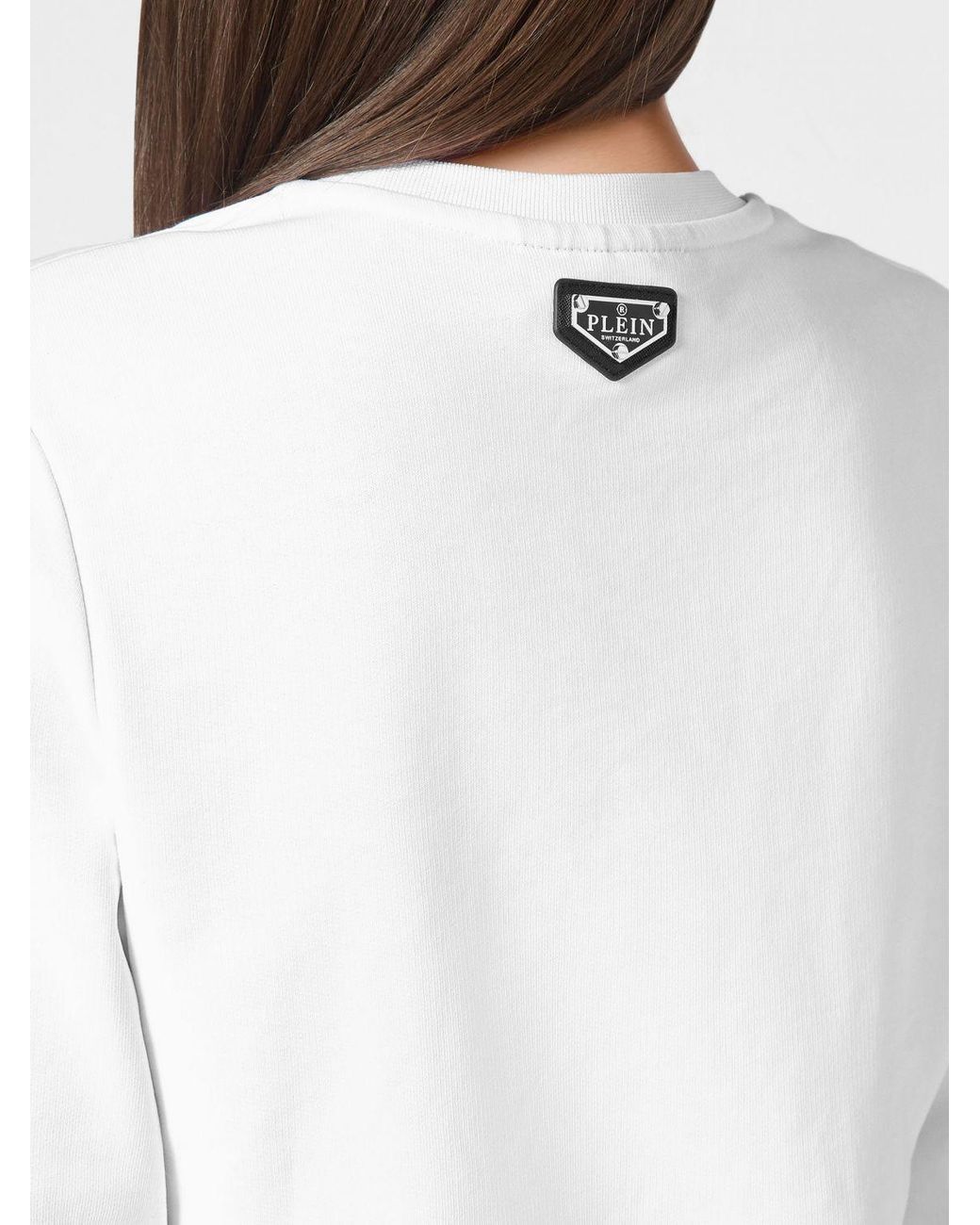 Philipp Plein White Crewneck Cotton Sweatshirt With Contrast Logo Print