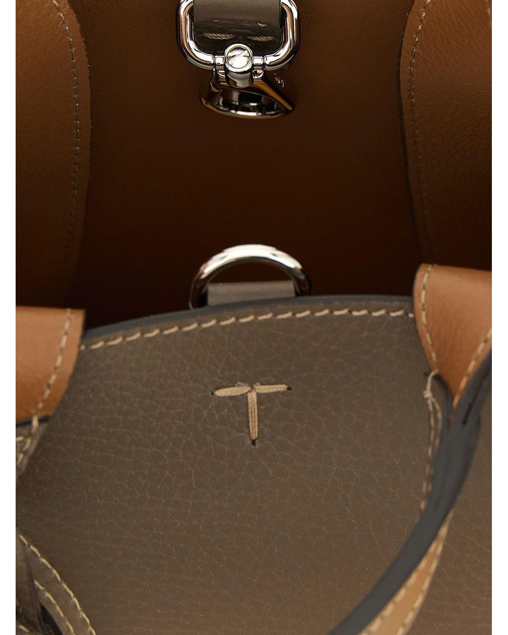 Tod's Natural Mini Hammered Leather Bucket Bag With Double Handle And Strap