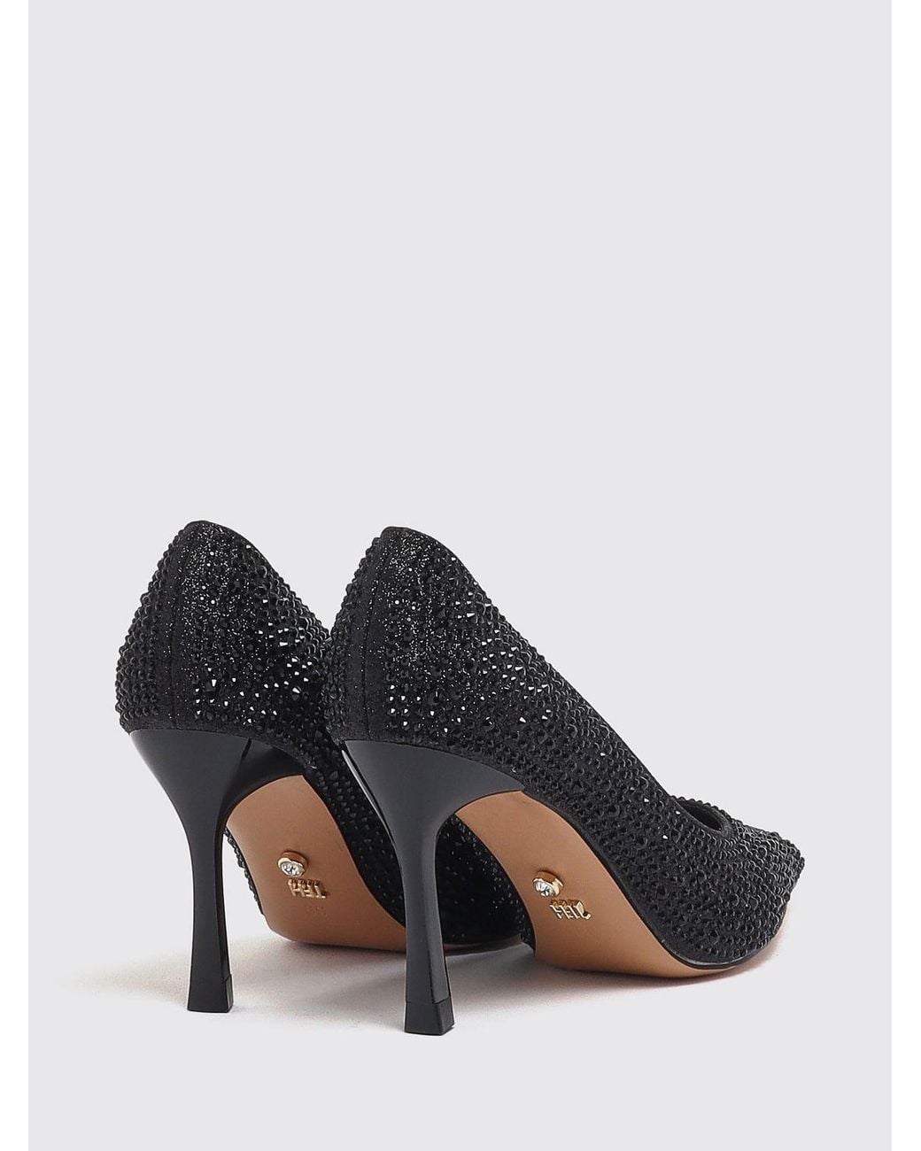 Twentyfourhaitch Black Rhinestone-Embellished Crystal Mesh High-Heeled Pumps