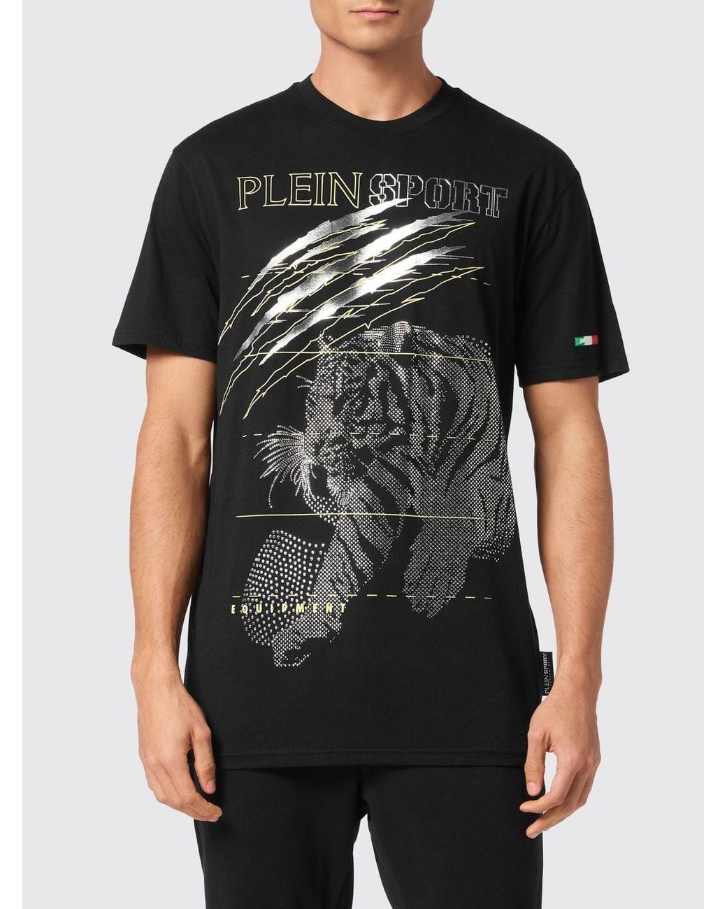 Philipp Plein Black Cotton T-Shirt With Rhinestones for men