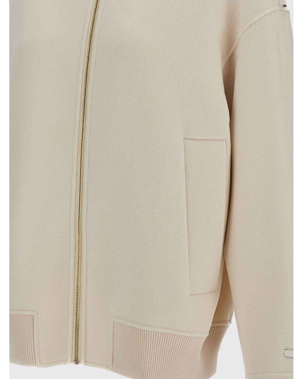 Sportmax Natural Cropped Pure Virgin Wool Bomber Jacket With Contrast Logo