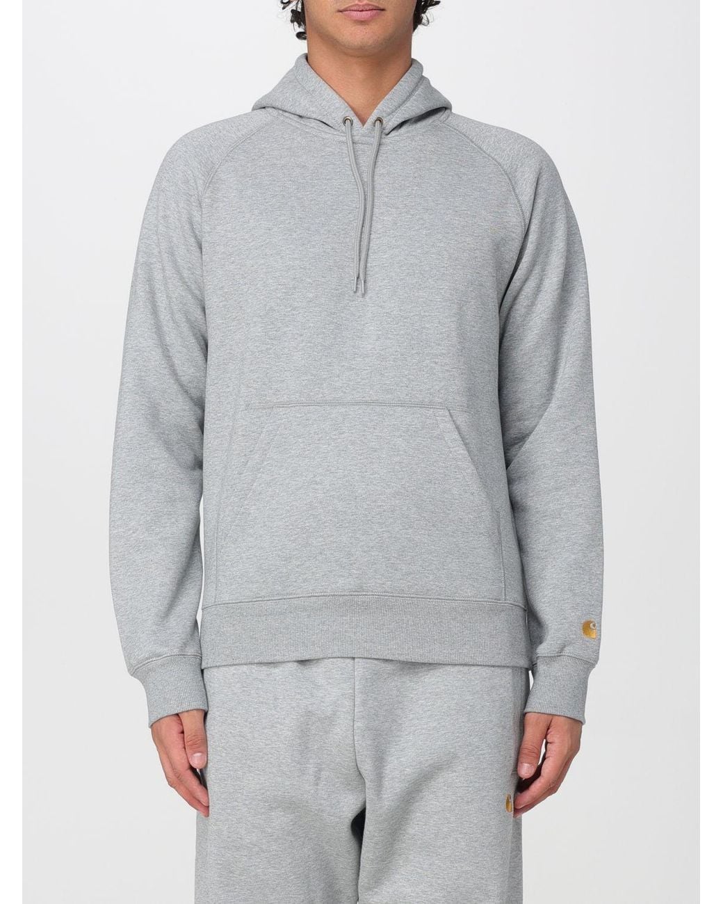 Carhartt Gray Cotton Hoodie With Kangaroo Pocket for men