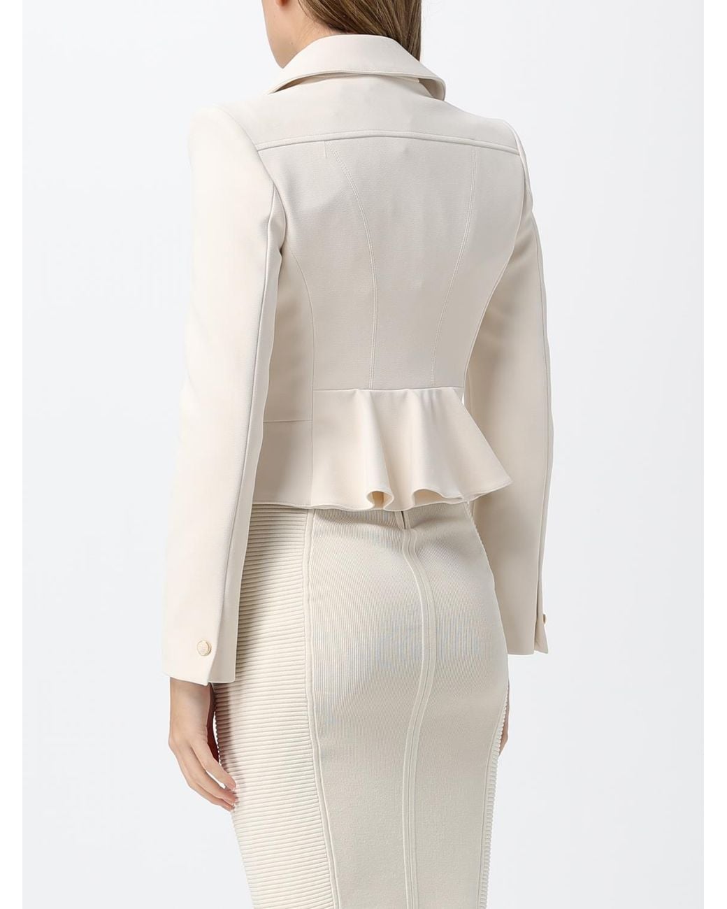 Elisabetta Franchi Natural Cropped Double-Breasted Biker Jacket