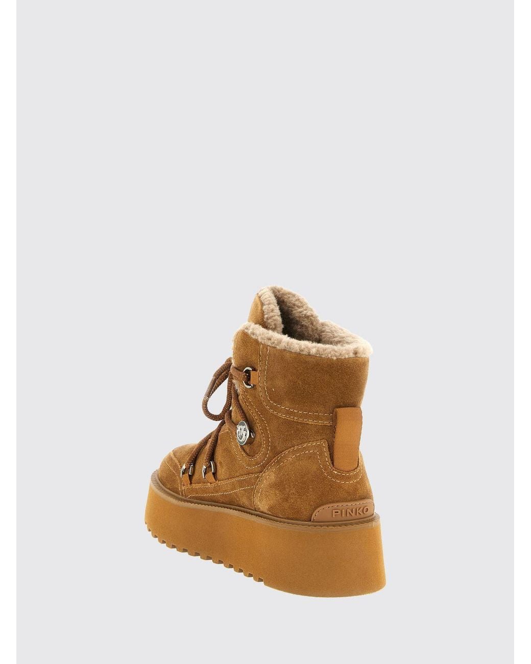 Pinko Brown Martina Suede Snow Ankle Boots With Shearling Lining