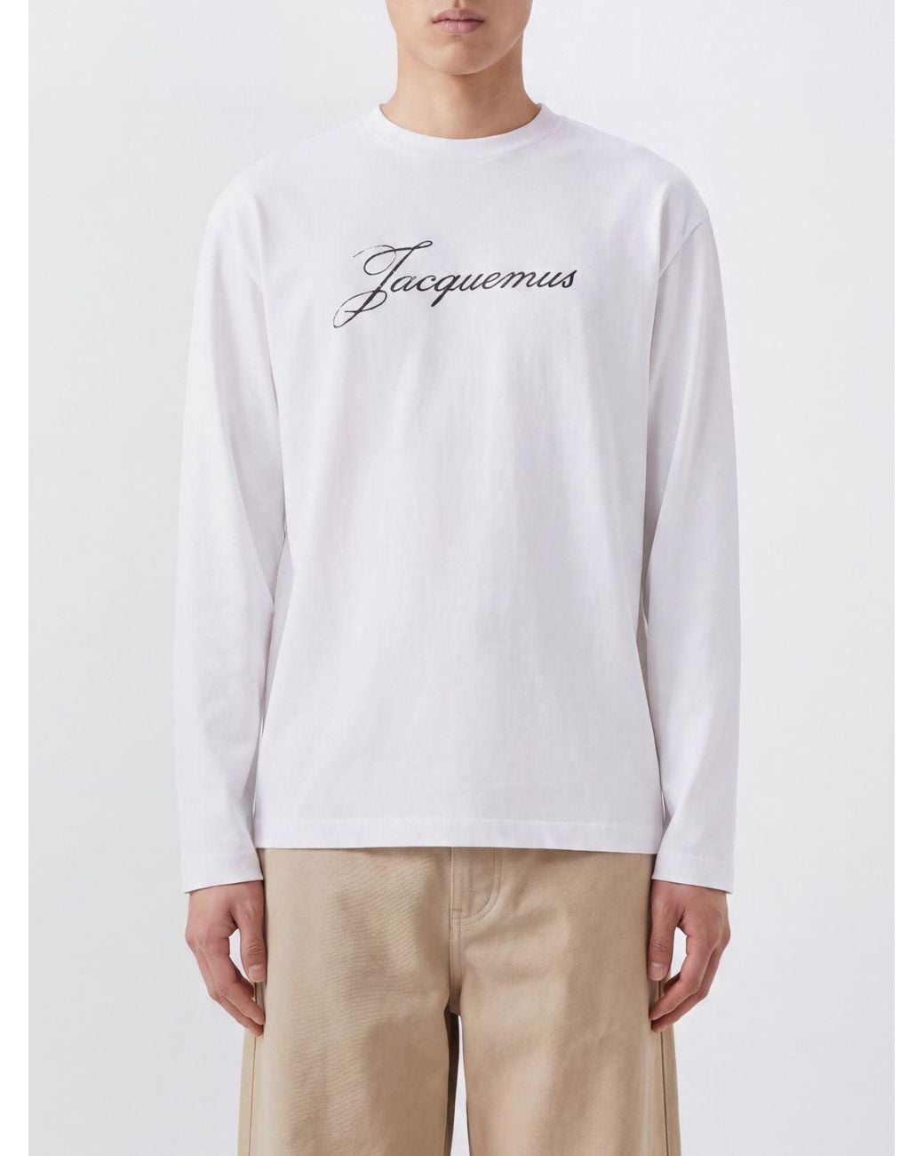 Jacquemus White Long-Sleeved Organic Cotton And Hemp T-Shirt With Logo Print for men
