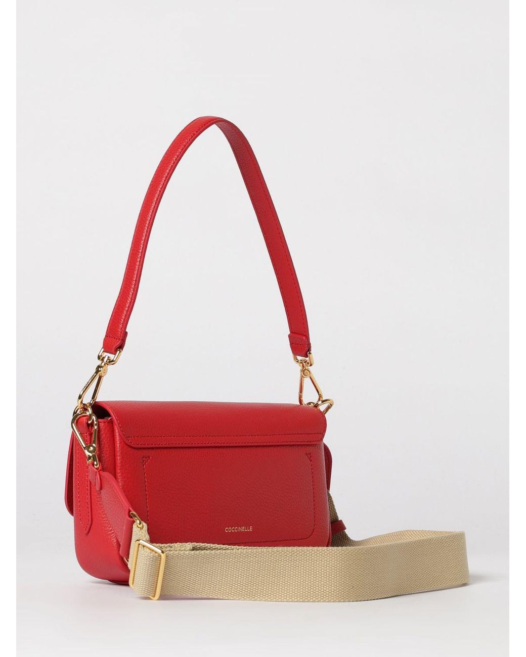 Coccinelle Red C-Me Lock Medium Grained Leather Bag