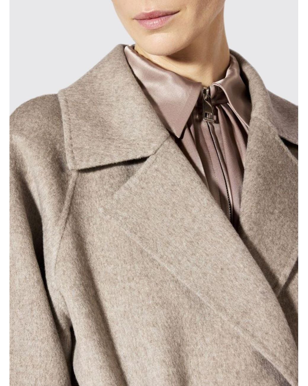 Liviana Conti Natural Long Wool Robe Coat With Belt
