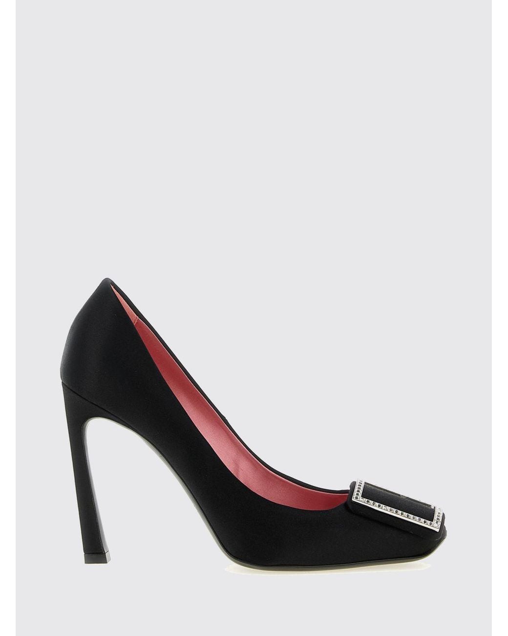 Roger Vivier Black Trompette Satin Pumps With Jewel Buckle