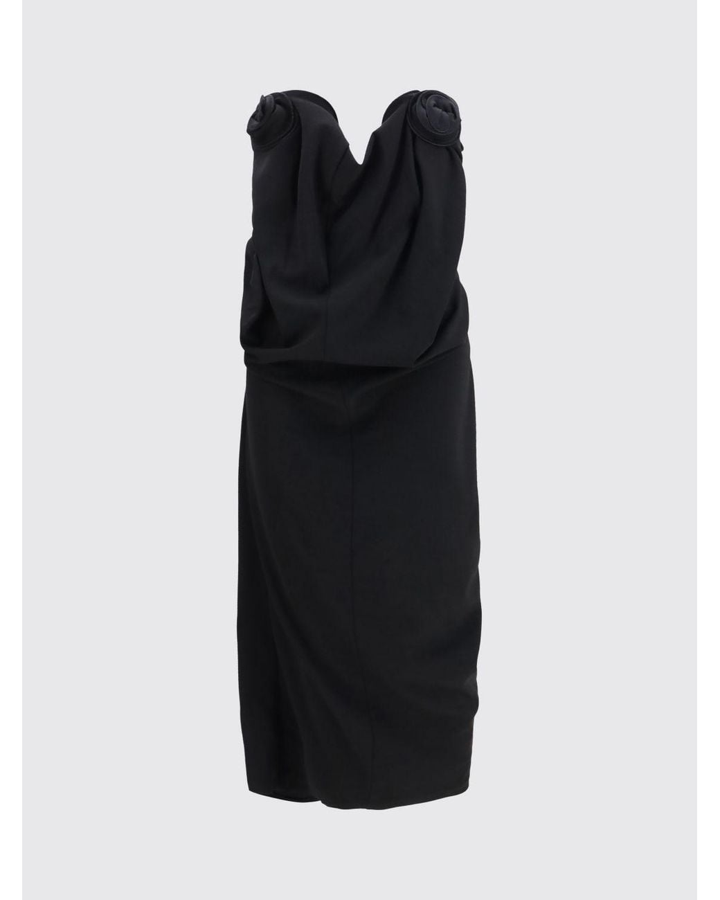 Magda Butrym Black Long Evening Gown With Sweetheart Neckline And 3D Flower Appliqué