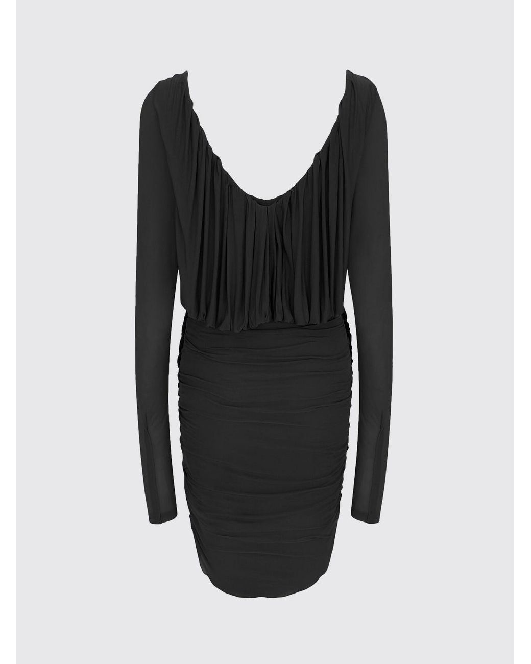 Saint Laurent Black Cupro Mini Sheath Dress With Draped Waist